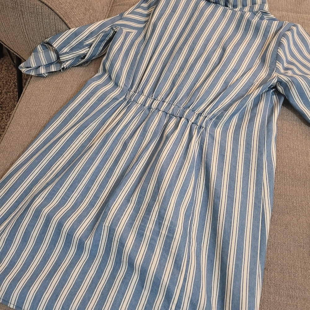 Skies Are Blue White Striped Midi 3/4 Sleeve Dress Size Large - Picture 2 of 6